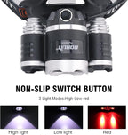 BORUIT RJ-3000 Rechargeabe LED Headlamp Super Bright with Red Light, 3 Modes Super Bright USB Head Lamp IPX4 Waterproof Headlight for Adults USB Outdoor Fishing Camping