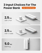 Fast Charging Power Bank with AC Wall Plug, USB C Portable Charger 10500mAh 22.5W with Built in Cables, 4 Outputs 3 Inputs LED Display External Battery Pack Compatible with iPhone/Android (White)