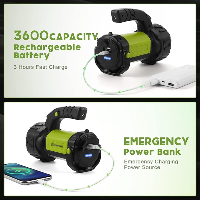 AlpsWolf Camping Lantern Rechargeable, LED Flashlight Spotlight Lantern with 800LM, 3600 mAh, Strap Included Portable Bright Camping Light for Emergency, Outdoor Hiking, Power Outages