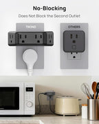 TROND Outlet Extender Surge Protector 2 Pack - Multi Plug Wall Outlet with 4 Grounded Sockets, Angled Wall Plug Splitter, 900J, Multiple Adapter for Home Office Travel Dorm Room, Black