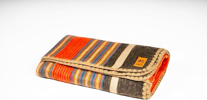 Alpaca Wool Blanket – Queen Size, 87 x 64 Inches – Warm & Lightweight – Couch, Bed, or Outdoor Blanket – Orange & Blue