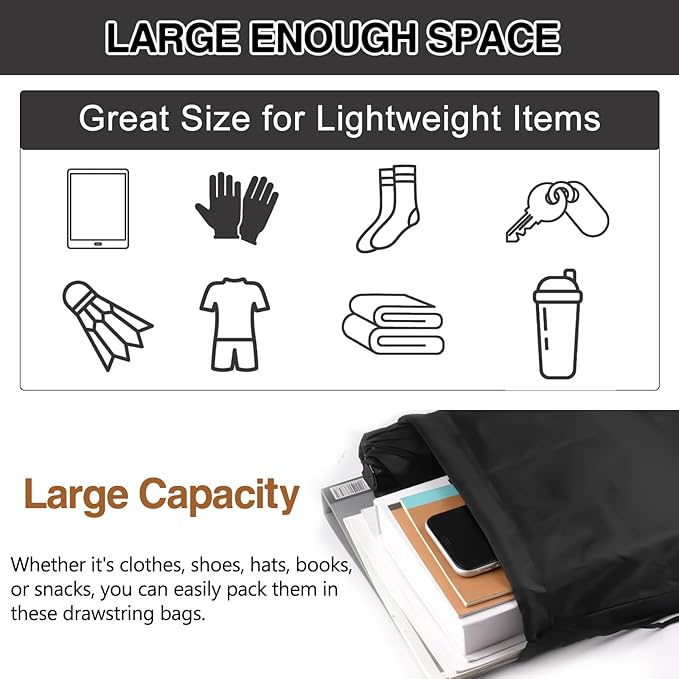 Drawstring Backpack 6Pcs Drawstring Gym Bags Black Draw String Bags Backpack for Sports, Gym, Travel, Swimming, Beach (6 Colors)