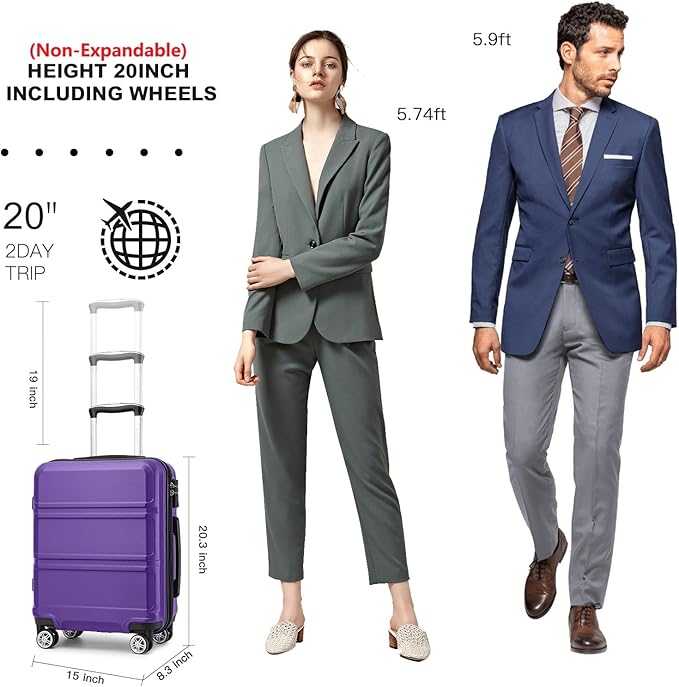 Kono 20'' Carry on Luggage Lightweight with Spinner Wheel TSA Lock Hardside Luggage Durable Small Carry on Suitcase Purple