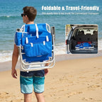 SUNNYFEEL Low Beach Chair 2 Pack, 5-Position Lay Flat Reclining, Backpack Portable Folding Chairs with Cooler Bag & Cup Holder, Heavy Duty 350 LBS, Compact for Beach, Camping, Travel