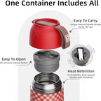 Thermo for Hot Food for Adults Kids | Wide Mouth, 26 oz Insulated Food Jar with Spoon, Leakproof Soup Thermo for School Office Travel, Thermal Steel Lunch Container Easy to Carry (Red)