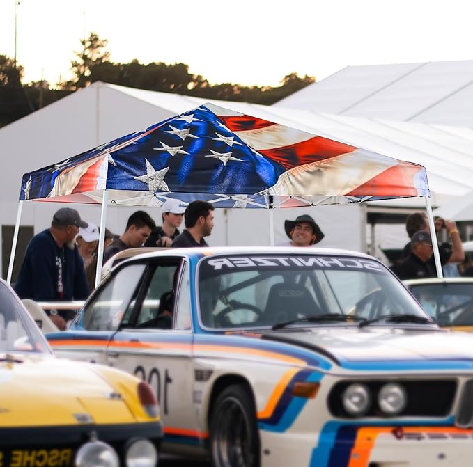 EAGLE PEAK 10x10 Slant Leg Pop-up Canopy Tent Easy One Person Setup Instant Outdoor Beach Canopy Folding Portable Sports Shelter 10x10 Base 8x8 Top (Stars and Stripes)