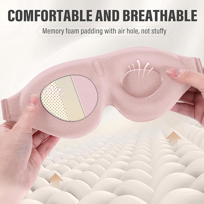 YIVIEW Sleep Mask for Side Sleeper, Complete Light Blocking 3D Pink Sleeping Eye Mask, Soft Breathable Eye Cover for Women Men, Relaxing Zero Pressure Night Blindfold