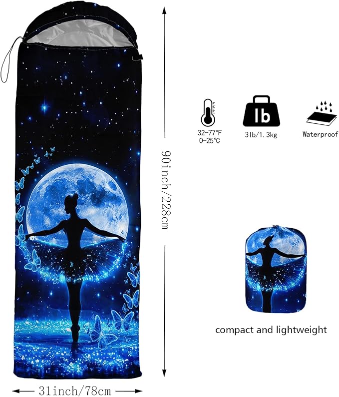 AILONEN Outer Space Astronaut Camping Sleeping Bags,Lightweight & Waterproof,3 Season Warm & Cool Weather,Cartoon Sleeping Bags for Kids,Boys Girls Travelling,Outdoors