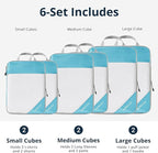 Compression Packing Cubes 6 Set, Compressible Space-Saving Packing Cubes for Travel - Compression Bags, Luggage Organizer, Travel Essentials for Women, Teal