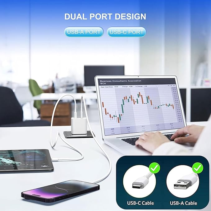4 Pack USB C Charger Block,20W USB-C & USB-A Port Charger，for i Phone 17/16/15/14/13/12/11/X/8, i Pad and More