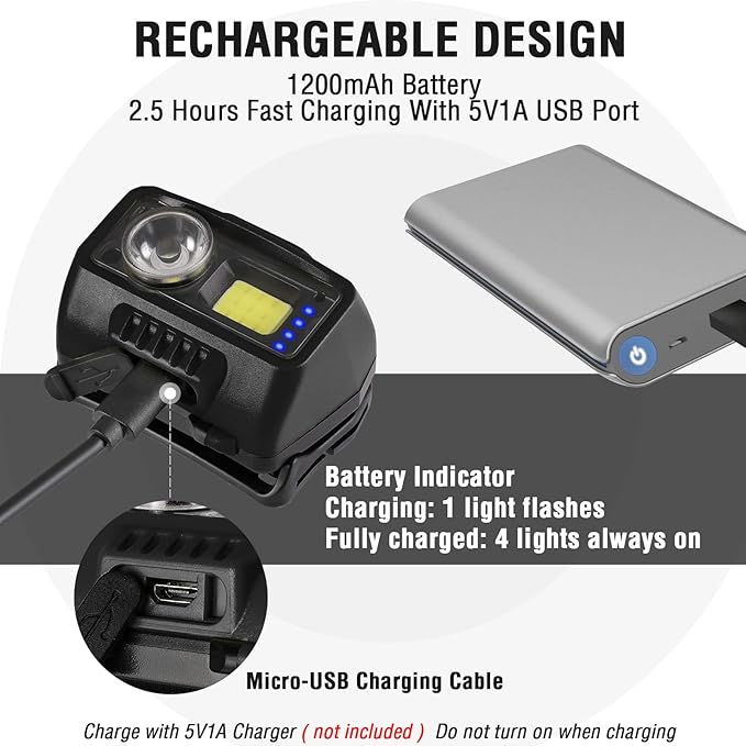 EverBrite Rechargeable Headlamp, LED Bright Motion Sensor Head Lamp Flashlight with 9 Modes, Adjustable Headlight for Adults with White Red Light, Water Resistant, Black, for Hiking, Running, Camping