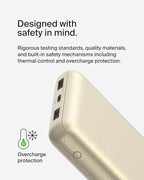 Belkin Portable Charger, USB-C Power Bank 20000 mAh w/ 2xUSB-A Ports, 15W w/Type-C to Type-A Cable for iPhone 17, Air, Samsung Galaxy S25, Pixel, iPad, Nintendo Switch 2, Google Pixel 10, etc. - Gold