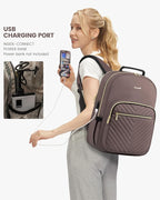 LOVEVOOK Laptop Backpack for Women, Large Capacity Travel Computer Work Bag with 17-inch Laptop Compartment, Business Nurse Backpack Purse, Hiking Outdoor Carry On Backpack, Brown