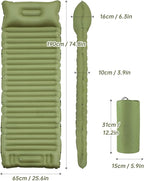 Single Self-Inflating Camping Mattress, with Pillow and Built-in Foot Pump, Comfortable & Portable for Backpacking, Hiking and Camping with Portable Storage Bag