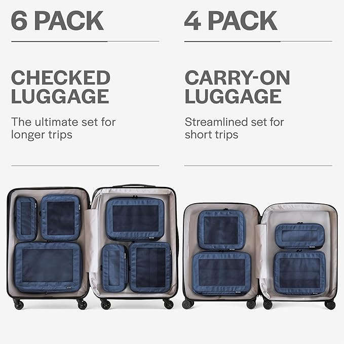 Compression Packing Cubes for Travel - Luggage Organizer Bags - Double Zipper Packing Cubes for Suitcases (4-Pack, Dark Blue)