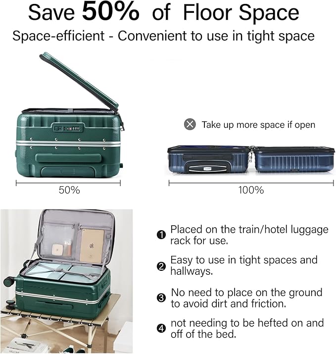 Hanke 26 Inch Large Checked Luggage PC Hard Shell Luggage Top Opening Travel Luggage Suitcases with Wheels for Woman Men.(Dark Green)