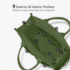 TOPDesign Heavy-Duty Canvas Tote Bag for Women, Adjustable Crossbody/Shoulder Handbag with 9 Pockets, Everything Tote