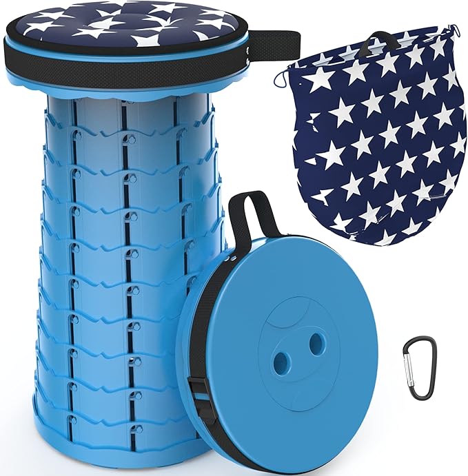 ALEVMOOM Portable Telescoping Collapsible Stool with Cushion & Bag, Retractable Folding Stool for Adults, Lightweight But Sturdy Capacity 440 lbs for Camping Fishing Hiking BBQ