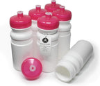 Rolling Sands USA Made 20 Ounce Sports Water Bottles - 6-Pack BPA-Free Blank Sports Bottles for Small Teams, Adults & Kids - White Bottle/Pink Lid, No Smell No Taste