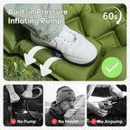 Double Camping Sleeping Pad with Pillow, Built-in Foot Pump Inflatable Sleeping Pad, Ultralight Air Mattress, Durable Waterproof Camping Pad for for Tent, Backpacking, Hiking
