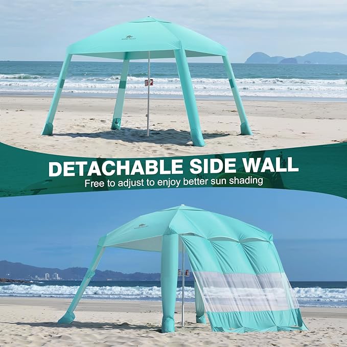 Rhino Valley Beach Tent Shade Canopy UPF50+ Protection, 8 Sandbags, 4 Stability Poles, Outdoor Sun Shelter Umbrella for Sand, Camping, Fishing Essentials