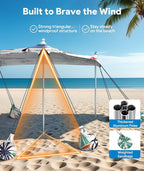 Beach Tent Sun Shelter, 10 x 10 FT Beach Canopy Tent Sun Shade, UPF50+ Tents Canopy with 8 Sandbags & 4 Stability Poles, Outdoor Tents for Camping Fishing, Boat