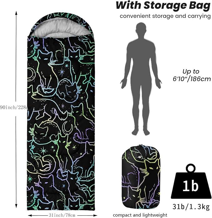 Sleeping Bags for Adults Youth Kids,3D Printing Camping Sleeping Bag for Girls Boys Lightweight Waterproof Cold/Warm Weather Sleeping Bag for 3 Seasons