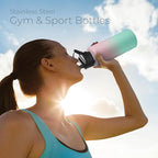 SipX™ Triple-Insulated Stainless Steel Water Bottle 40oz. With 3 Lids, BPA-Free Reusable Insulated Water Bottle Keeps Cold 24 Hours, Metal Water Bottle Made Of Sustainable Material For Hiking & Biking