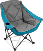 Folding Camping Chair,Oversized Portable Camping Chair with Cup Holder,Heavy Duty Padded Lawn Chair for Camping,Tailgates,Beach,and Sports,Lake Blue