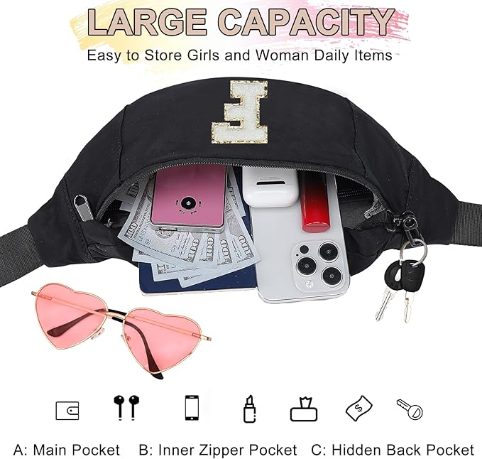 MAXTOP Large Crossbody Fanny Pack with 4-Zipper Pockets,Gifts for Enjoy Sports Festival Workout Traveling Running Casual Hands-Free Wallets Waist Pack Phone Bag Carrying All Phones