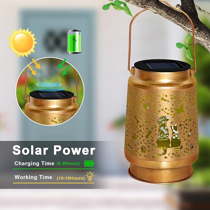 Cat & Dog Solar Lantern Outdoor, yeuago Waterproof Garden Lights with Paw Prints - Memorial Gifts for Pet Lovers, Christmas Decor for Backyard, Patio
