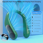 Portable Neck Fan,Personal Wearable Bladeless Fan,LED Display,4-Speeds,6000mAh USB Rechargeable,360° Strong Cooling Wind,Hands Free,Long Lasting,Birthday Gifts for Men Women Dad Mom (Dark green)
