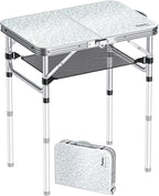 2ft Camping Table Foldable, 3 Adjustable Heights 26.3" Aluminum Small Folding Table with Storage Net, Lightweight, Portable Handle for Travel Outdoor Beach Picnic, 23.2" x 16", Silver