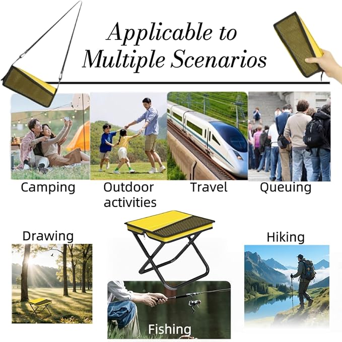 Portable Ultralight Foldable Stool, Camping Chair Fishing Stool, Handbag Style Pocket Foldable, Supports 330lbs for Camping, Hiking, Backpacking, Picnic, Outdoor & Travel (Yellow, Large)