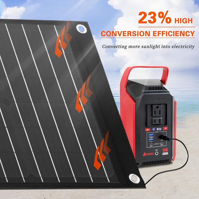Takki 60W Solar Panel Foldable Solar Charger Kit with USB DC Type-C Ports for Portable Power Station Generator Camping Outdoor, 10 Connectors
