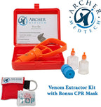 Archer MedTech Ven‑Ex Snake Bite & Bee Sting Kit – Portable Venom Extractor Pump with 2 Suction Cups, Tourniquet & Bonus Key‑chain CPR Face Shield – Compact First Aid for Hiking, Camping & Backpacking