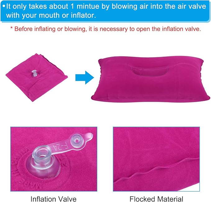 PATIKIL Inflatable Pillow, 2 Pack Squared Ultralight Camping Travel Pillow Desk Rest Neck Support for Hiking Backpacking Office, Pink