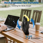 Battery Powered Rechargeable Portable Fan: 20800mAh Battery Operated Camping Fan [80H Long Lasting] 3350RPM USB Desk Personal Fan with 4 Speed 3 Timer for Travel/Outdoor/Bedroom/Office/Beach/Fishing