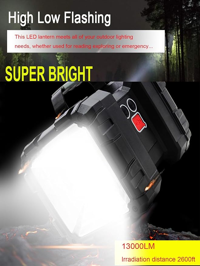 Rechargeable LED Searchlight Flashlight, LED Spotlight Big Power Capacity 13000LM 20h Ultra-Long Standby 7 Lights Modes Camping Work Light, Waterproof for Home, Outdoor (45 LEDs)