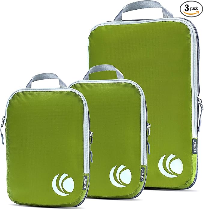 Cipway Compression Packing Cubes Set, Ultralight Expandable Travel Packing Organizers for Carry on Luggage (Green 3pcs)