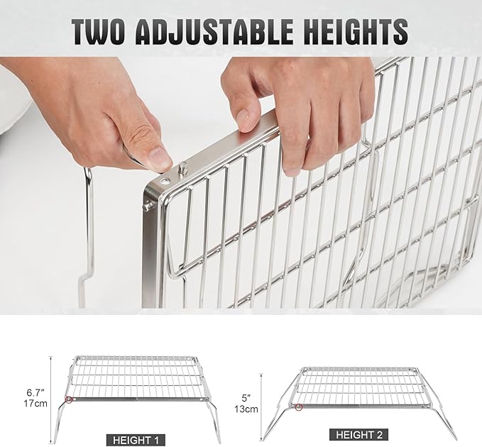 ZORMY 17" Large Folding Campfire Grill, 304 Stainless Steel Firepit Grill Grate, Heavy Duty Portable Camping Grill with Carrying Bag, Gas BBQ Grill Grate for Backpacking, Hiking, Picnics (Double)