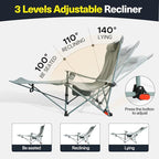 2-in-1 Reclining Camping Chair, Portable Folding Beach Lounge Chair with Footrest & Adjustable Backrest, Comfortable Lawn Chair for Adults Heavy Duty with Cup Holder for Outdoor Poolside Sports