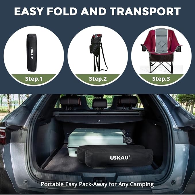 Oversized Camping Chair for Large Adults Heavy Duty 400 lbs Capacity, Comfortable Padded Folding Lawn Chair with Back & Headrest Support and Cup Holder, Portable Outdoor Chair with Carry Bag