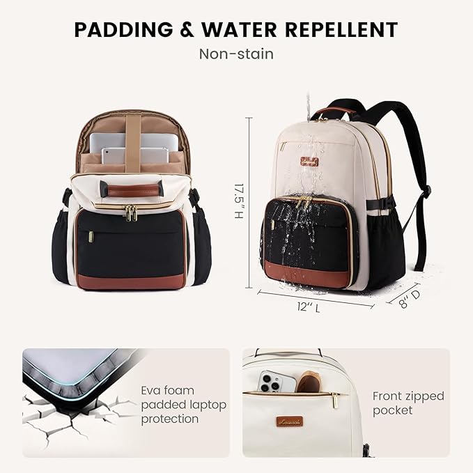 LOVEVOOK Lunch Backpack with Lunch Compartment,15.6 Inch Laptop Work Travel Insulated Cooler Backpack,Waterproof College Teacher Lunch Bag Box,Gifts for Men Women,White-Bean Green-Dark Olive Green