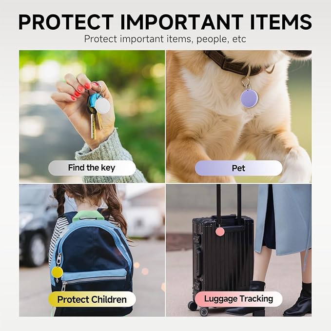JTD Air Tracker Tags 4 Pack for Find My, 2026 Upgraded with IP68 Waterproof Item Finder with Left-Behind Alert, 4 Colors for Keys, Luggage, Backpack, Wallet. iOS Only.