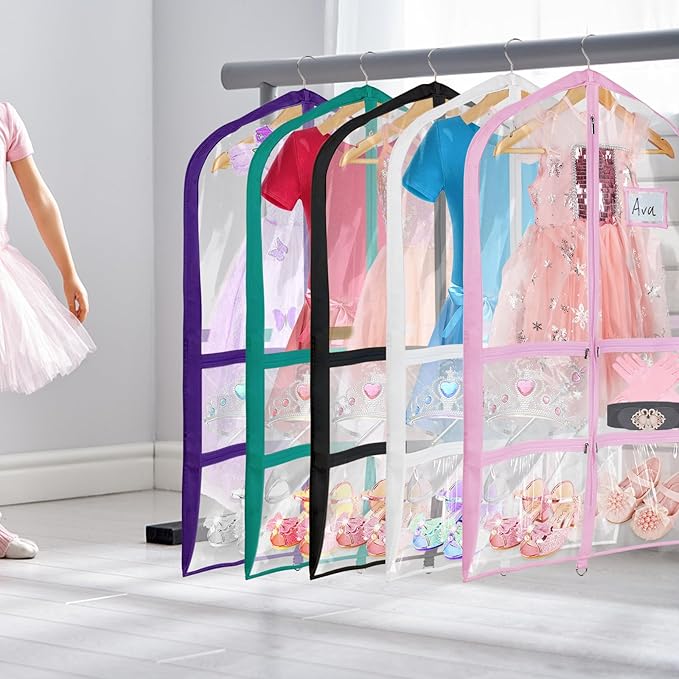 Univivi Clear Black PVC Dance Costume Bags Garment Bag 40 Inch for Dance Competitions, with 4 Medium Clear Zipper Pockets and 1 Large Back Zippered Pocket(Clear Black)