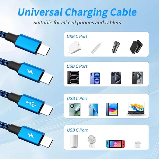 USB C Splitter Cable Multi Charging Cable, Nylon USB C Splitter Cable, Multiple Charger Cord with 3 Type C Compatible with iPhone 16/15 Series, Galaxy S Series with Most Phones and More (2Pack 5FT)