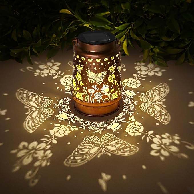 Solar Lanterns Outdoor Waterproof Garden Decor Mothers Day Gifts for Mom Women Birthday Gifts Ideas Metal Bird Decorative LED for Patio Pathway Landscape Walkway Terrace Balcony Lawn Yard (Butterfly)