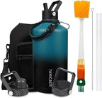 Insulated Water Bottle 128oz,Triple Wall Vacuum Stainless Steel(Dishwasher Safe),Leak Proof & Non-BPA,Flask Jug with Paracord Handle & Straw Spout Lids Sports Gradient indigo blue/black