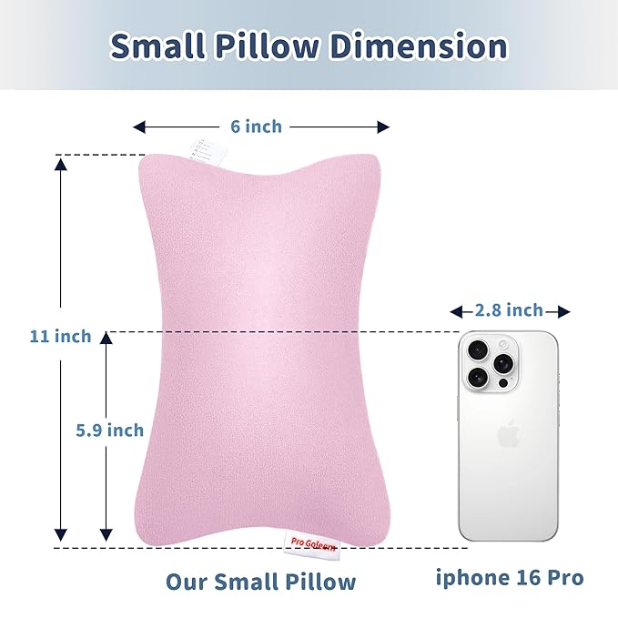 Pro Goleem Small Pillow 11’’x6’’x2.5’’ for Camping and Traveling with Name Tag Mini Tiny Pillow for Toddler Sleeping and Chair Car Air Nap Neck Lumbar Knee Rest Pillows, Pink